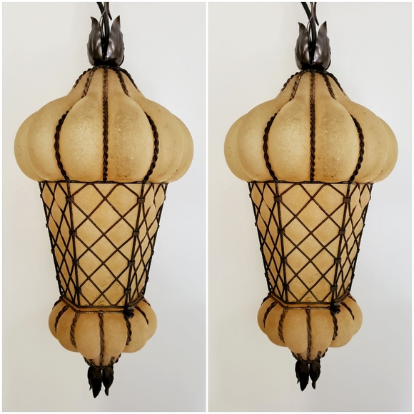 *SOLD* Pair Venetian Blown Glass Scavo Lanterns - Picture 9 of 15